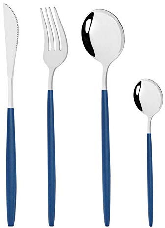 Geschirr Set 24 stücke Blaugold Gabel Löffel Messer Besteck Edelstahl Western Silberwaren Für küche Geschirr Set essgeschirr (Color : Blue Silver)