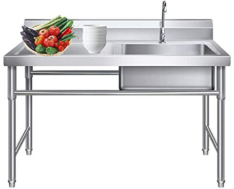 HUMNZR Moderne Edelstahl Spülbecken Küchenspüle Doppelspüle Küche Campingküche Spültisch Mobiles Edelstahlspülbecken Spüle,Rightsink-0.8mm
