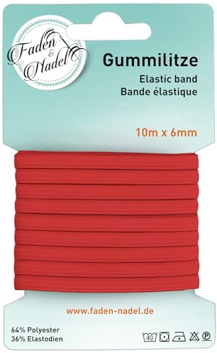 Faden & Nadel 6 mm, goma elástica, 5 metros de largo, rojo-marrón, planchable