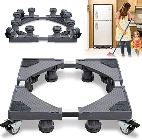 Aufun Base de Machine à Laver Réglable 45cm-75cm Support Charge 300 kg pour Réfrigérateur Machine à Laver Sèche-linge gris (4 rouleaux + 8 pieds)