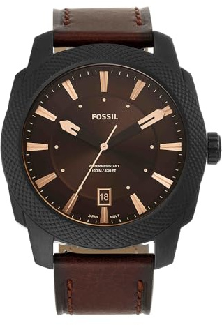 Fossil Machine Watch für Herren, Quarz-Dreizeiger-Datumswerk mit Edelstahl- oder Lederarmband
