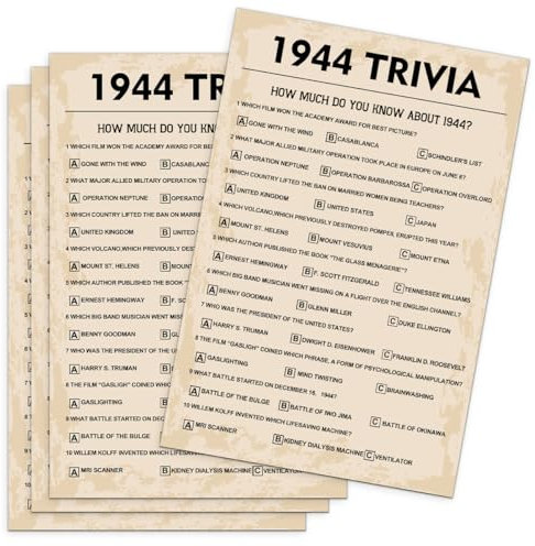 80th Birthday Party Games, 1945 Trivia Games, Birthday Party Supplies for Adults, Fun 1945s Party Game，Pack of 30 Cards
