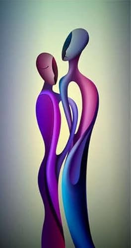 Acryl-Bild 50 x 90 cm: Paar in Liebe abstraktes Konzept. Blauer Mann und roter Frauenkörper verflochten, für Immer zusammen, (123509717)