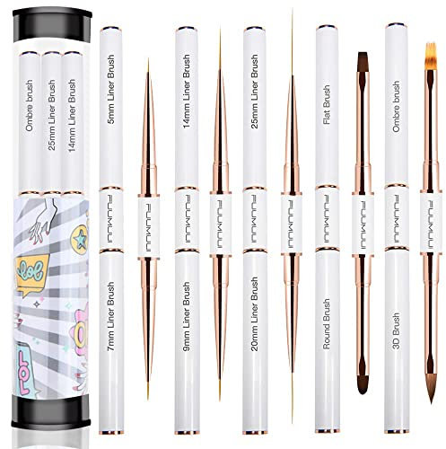 Nail Art Brush Set Professional-5pcs Double-Ended Nail Art Brushes for Long Lines,Thin Liner brush for Nails Detail, Nail Design Brush Ombre Brush 3D Brush Kits for Gel Polish Acrylic Nail Drawing
