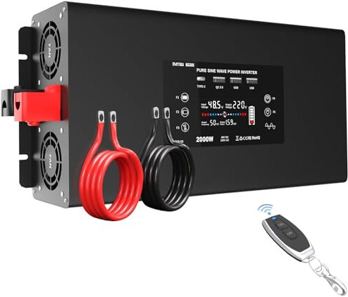 2000W Wechselrichter Reiner Sinus 48v auf 230v - Fernbedienung Spannungswandler mit 3 USB Ports 2 EU-Steckdosen & Type-C