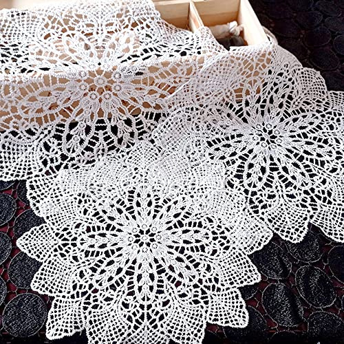 4 Stück weiß Spitze Stickerei Tisch Tischset,Spitze Untersetzer Runden Blumen-Form Matte Tischset Platzsets Tisch Vollhäkel Deckchen Cup Coasters für Esszimmer Küche Bankett Hochzeit Deko 35cm,Mohn
