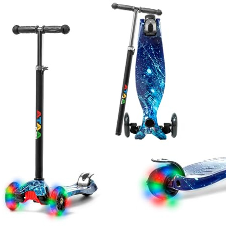 Trottinette 3 Roues ATAA Flash - Bleu Marine- Trottinette pour Enfants avec Roues limineuses,Guidon réglable en Hauteur de 3 à 9 Ans