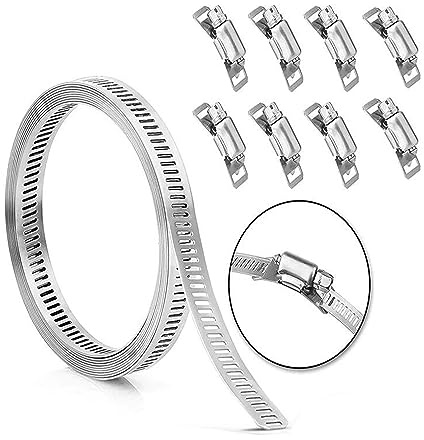 Assortiment de colliers de serrage de 3,6 m, en acier inoxydable 304, sangles métalliques avec 8 attaches plus solides, grandes colliers de serrage réglables à vis et colliers de serrage en métal.