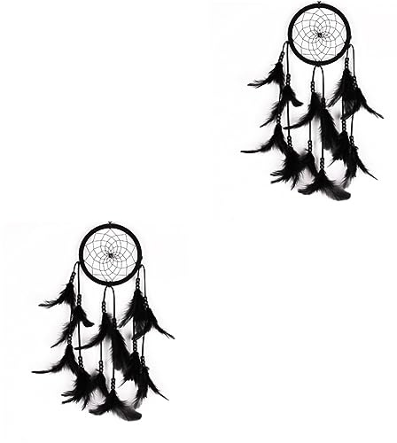 Happyyami 2piezas Atrapa Sueños Colgante De Viento Decorativo Negro Adorno De Pared Para Hogar y Dormitorio De Material y Lint Para