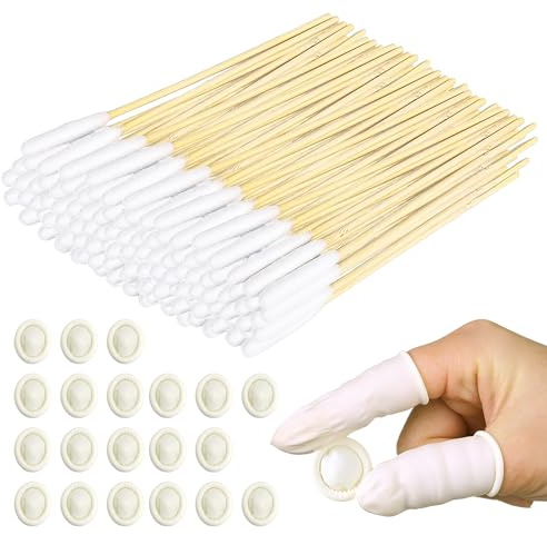 MEMOFYND 200-teiliges Set aus Wattestäbchen zur Ohrenreinigung bei Haustieren, mit 20 Handschuhen, großen Wattestäbchen für Haustiere, Wattestäbchen zur Haustierreinigung