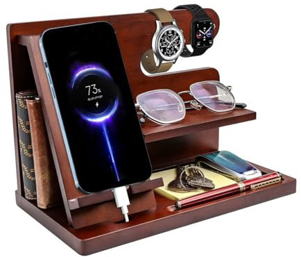 Station In Legno Per Telefono, Docking Station In Legno Per Smartphone,Docking Station In Legno Per Cellulare Supporto Portafoglio Orologio Supporto Regalo Da Uomo Anniversario Regalo Per Lui Marito (