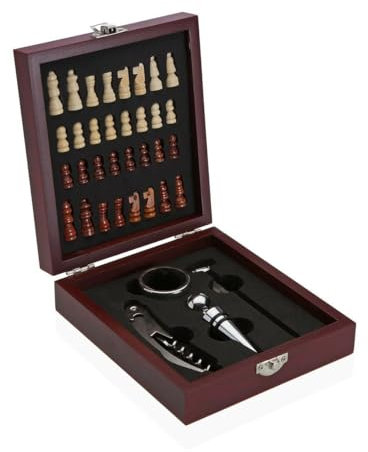 Versa Set di Accessori per Vino Scacchi Vetro ABS Legno MDF 16,8 x 5,1 x 14,78 cm