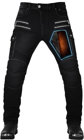 oFzimTo Motorrad-Jeanshose Für Herren, Sturzfeste Jeans Mit Geradem Bein Und 4 Arten Von Schutzausrüstung, Motorradhose Für Motorradrennfahrer