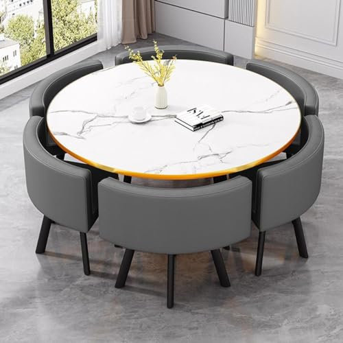 Esstisch mit 6 Stühlen Set Konferenztisch Verhandlungstisch Stuhlkombination for Esszimmer, Küche, Wohnzimmer Esszimmergarnitur(Dark Gray 2)