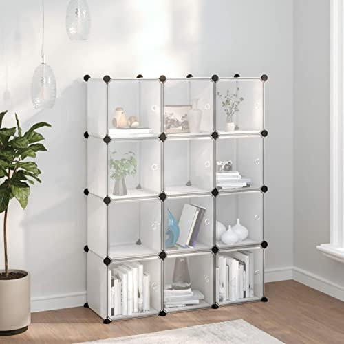 LAPOOH Regalsystem mit 12 Würfeln und Türen Transparent PP, Vitrine, Raumteiler Regal, Steckregal, Regalsystem, Stufenregal, Bücherregal, Schrank Regal