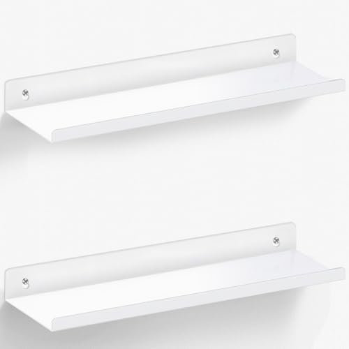 Etievort Wandregal Ohne Bohren, Schweberegal Weißes im 2er-Pack, Schmales Wandregal Weißes Metall(30cm * 10cm), Regal Wand für Küche, Bad, Fotoalbum-Ausstellung, Sammlungsauslage
