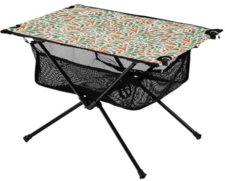 FRODOTGV Faltbarer Tabletttisch Grün Gelb Blätter und Blumen Wasserdicht Oxford Picknick Tragbarer Tisch mit Tragetasche für Park Garten Strand Reisen