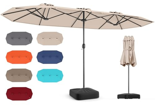 RELAX4LIFE Doppelsonnenschirm 400 x 200 cm, Sonnenschirm mit Ständer & Kurbel, Gartenschirm Sonnenschutz UPF 50+, Marktschirm Groß, Terrassenschirm für Garten, Terrasse, Pool (Beige, Ohne LED)