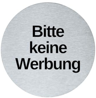 stahl-design-tebart Hinweisschild Piktogramm rund 7,5 cm Edelstahl selbstklebend 3M Klebefläche graviert Edeloptik elegante Beschilderung langlebig BITTE KEINE WERBUNG EINWERFEN- 7,5x7,5x0,1cm