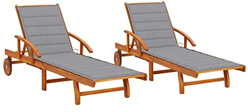 FUDUGEHMIOFWFJJ deckchair,liegestühle,sonnenbank,Sonnenliegen 2 STK. mit Auflagen Massivholz AkazieGeeignet für Garten, Pooldeck, Terrasse, Wohnzimmer