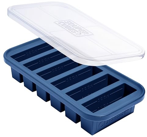 Soppkuber 1/2 kopp silikon frysform – silikonsoppa frysbricka med lock för frysning av mat, salsa, buljong, barnmat och mer – silikonfrysbricka med lock – blåbär – 1-pack