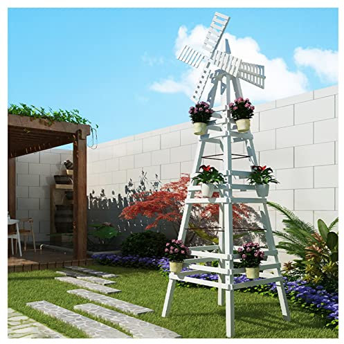 asdchZen Großer Windmühlen-Pflanzenleiterhalter, Blumenständer, Hoch, Großes Pflanzenregal Aus Holz, Blumenhalter, Leiterpflanze (Weiß 202 cm)