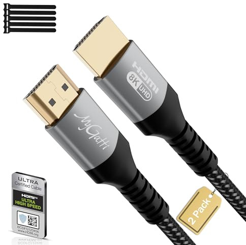 8K câbles HDMI 2.1 de 1.5 Mètre(Lot de 2 )- Certifié Ultra HD 48 Gbps - Haute vitesse-4K@120 Hz/8 K@60 Hz-eARC-HDCP 2.2&2.3 - UHD HDR 10+ - Compatible avec les jeux 8K, TV, lecteur Blu-ray,projecteur