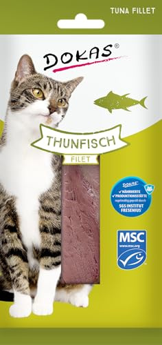DOKAS Thunfisch Filet– Getreidefreies Premium Leckerli für Katzen – optimal als Belohnung – 9 x 22 g