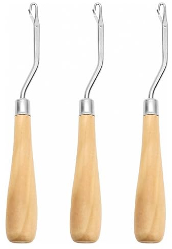 Sarini 3 Stück gebogenes Häkelhaken-Strickwerkzeug aus Holz für die Teppichherstellung,Perückengestaltung und andere Handarbeiten