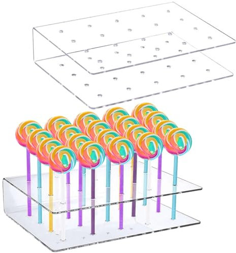 Cisolen 2Pcs Lollipop Holder Display Stand Acrylic Lollipop Holder Cake Pop Display Stand 20 Holes Cake Pop Stand for Wedding Party Birthday Baby Shower Prom Decoration Halloween Christmas Candy Stand