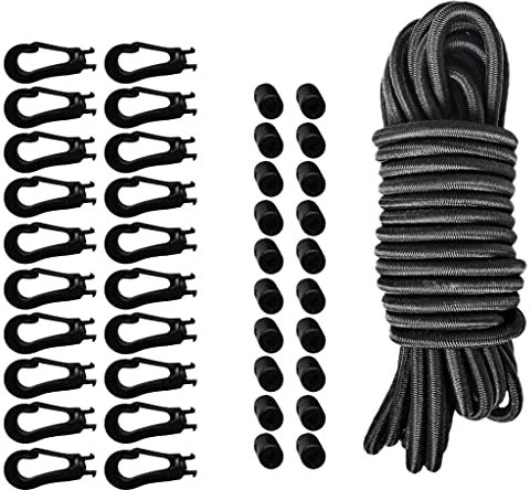 Elastisches Bungee-Seil mit 20 Haken, 4 mm x 5 m, schwarz, für Heimwerker, Bootfahren, Camping