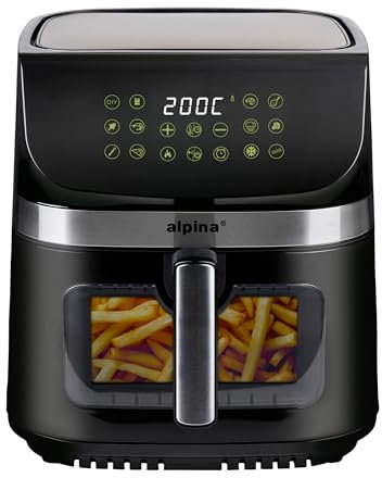 alpina Heißluftfritteuse 9L - Airfryer XXL - Air Fryer mit Digitalem Display - Heissluftfritteuse mit Timer und Temperatur 60 bis 200℃ - mit 8 Kochprogrammen und Sichtfenster - Schwarz