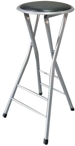 Sgabello da bar pieghevole e imbottito, altezza 61 cm, resistente, sgabello da bar nero, 70 cm (argento nero 60 cm)