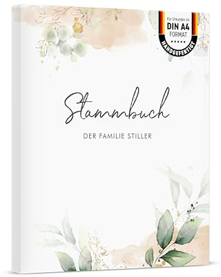 DeinWeddingshop Stammbuch der Familie personalisiert DIN A4 | 4-Ring Mechanik | Greenery Glitter | Hochwertiges Hardcover mit Registern | Made in Germany