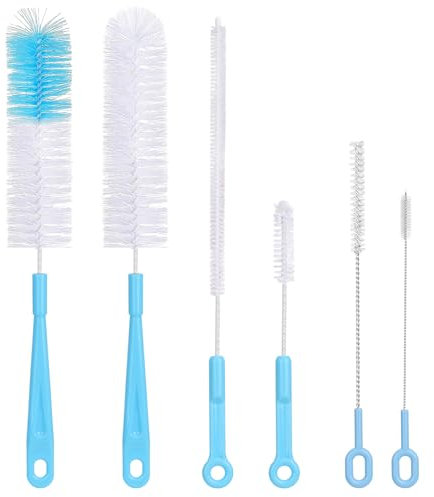 Pack de 6 cepillos para botellas, color azul cielo, limpiador de pipa, cepillo largo para colgar, cepillo de limpieza, pajita, cepillo limpiador de botellas, cepillos de limpieza para botellas de agua