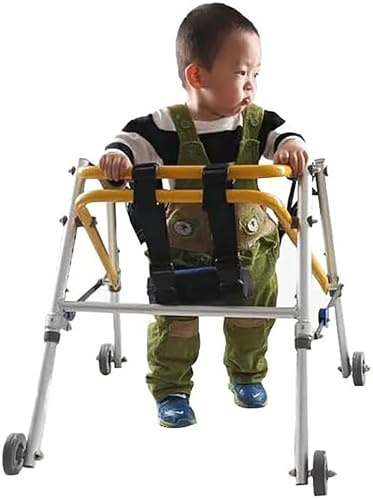 Gehhilfe für Kinder mit Zerebralparese, einstellbares Kinder-Stehgestell, faltbare vierrädrige Gehhilfe, höhenverstellbarer Rollator mit Rädern, Kinder-Reha-Übungswagen(Small)