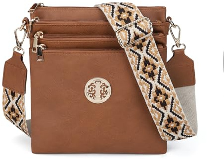 Gladdon Borsa a tracolla da donna, taglia media, in ecopelle ecologica, 5 tasche con cerniera, ampia tracolla in tessuto