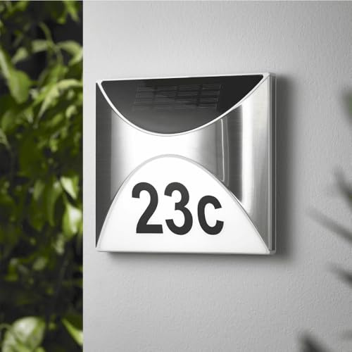 RexTech Solar Hausnummernleuchte Tau, Edelstahl, 4000K | Wetterfestes Gehäuse, automatische Dämmerungsschaltung, manuelle Bedienung, für Hausfassaden