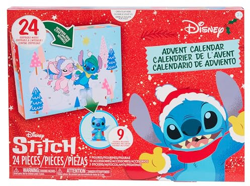 Just Play Calendario de adviento Stitch de Disney, 24 Piezas, Figuras coleccionables de 3,8 cm, Juguetes para niños y niñas a Partir de 5 años