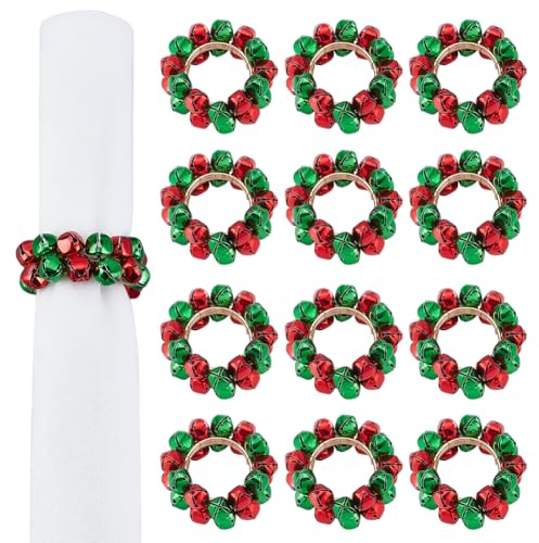 PLIGREAT Weihnachtsserviettenringe 12er Set Serviettenringhalter In Rot Grün Glockenform Klassische Serviettenringe In Glöckchenform Für Weihnachtsessen Partys Hochzeiten Tischdekoration