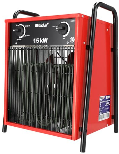 DEDRA Radiateur Industriel 15kW 400V Portable - Chauffage d'Atelier - Électrique - Grille de Protection - Système contre la surchauffe - Montage Mural - 3 Phases - Robuste et Durable - Rouge