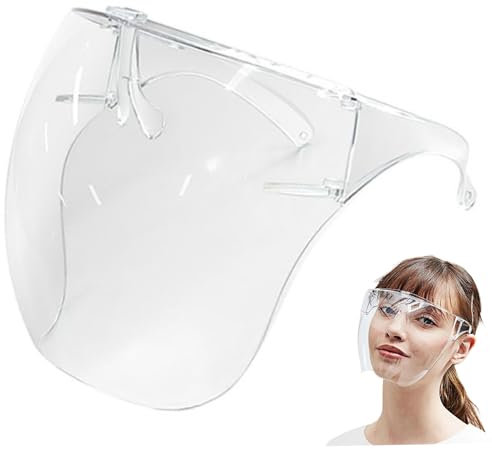 Maschera per il viso trasparente, scudo del viso con occhiali, anticrossata Maschera piena di scudo chiaro, protezione da gocce di plastica protettiva riutilizzabile per donne uomini bambini, pieno