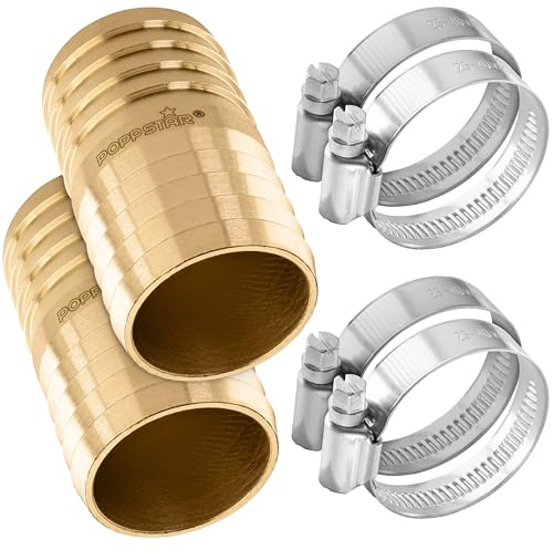 Poppstar 2-set skarvrör i mässing för vattenslang 1 1/4 tum med 4 slangklämmor av rostfritt stål för 1 1/4 (32 mm) trädgårdsslang