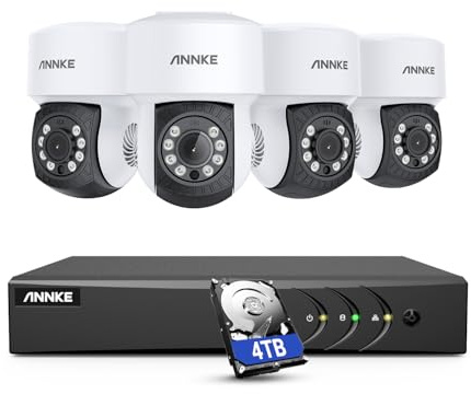 ANNKE Wired Security CCTV Camera Systems Outdoor, Smart Human & Vehicle Detection, 8 Channel 3K Lite DVR with 4x 2MP AHD Home Surveillance PT Cams, 100ft IR Night Vision, Remote access,IP65, 4TB HDD