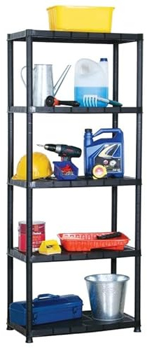 Eleganz 5-Etagen Lagerregal aus Kunststoff, 71x38x170 cm, schwarz - Stabile Aufbewahrungslösung für Gewerbe, Garage oder Keller - Platzsparend & langlebig