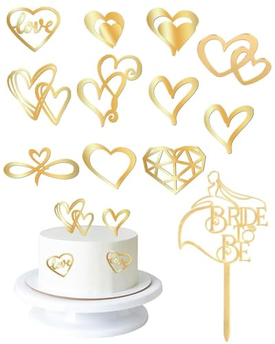 JUKOTA Bride To Be Cake Topper, 12PCS Wedding Tortendeko Gold, Glitzer Tortendeko, Hochzeit Bride To Be Tortenstecker, Torten Deko, für Brautparty, Verlobungsfeier, Junggesellenabschied