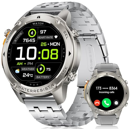 LIGE Montre Connectée Homme GPS, 1,43'' HD Smartwatch avec Appels Bluetooth, Multitude de Modes Sportifs,Montre Sport avec Surveiller Cardio, Podometre et Sommeil pour Android iOS,Silberne