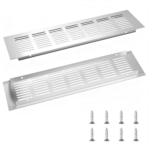Rejillas de Ventilación de Rectangular 2 Piezas Rejilla de Aire de Aluminio,Cubierta de Rejilla de Ventilación con Tornillos para la Ventilación de Armarios, Cocinas, Baño, 300x80mm Plata