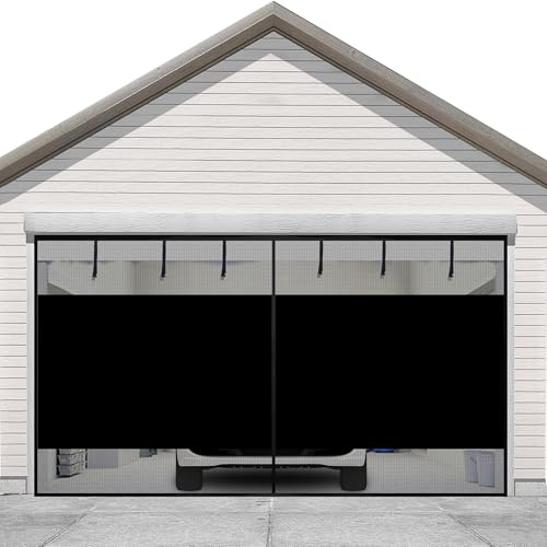 Sunolga 16x7 Ft Privacy Garage Door Screen for 2-Car Garage, Heavy Duty Magnetic Screen Door with Strong Magnets and Strapping Tapes, Hands-Free Mesh for Patio and Porch, Black