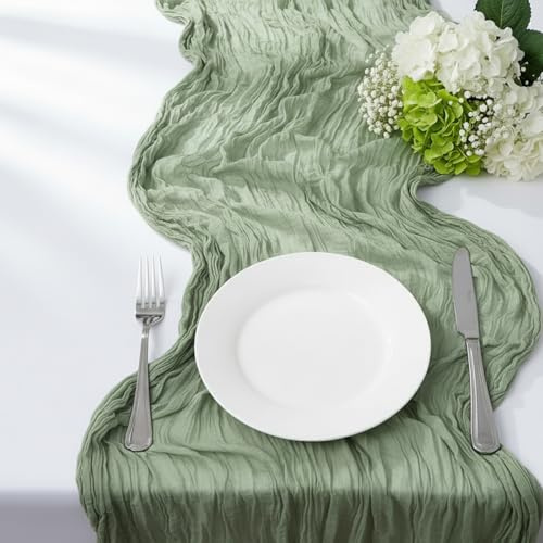 TischläUfer SalbeigrüN, TischläUfer GrüN, 90x300cm Romantische Tischdeko Tischdecke, Elegant Boho Hochzeitsdeko GrüNer TischläUfers, Lang Tischdeko Mint FüR Party Geburtstage Hochzeiten